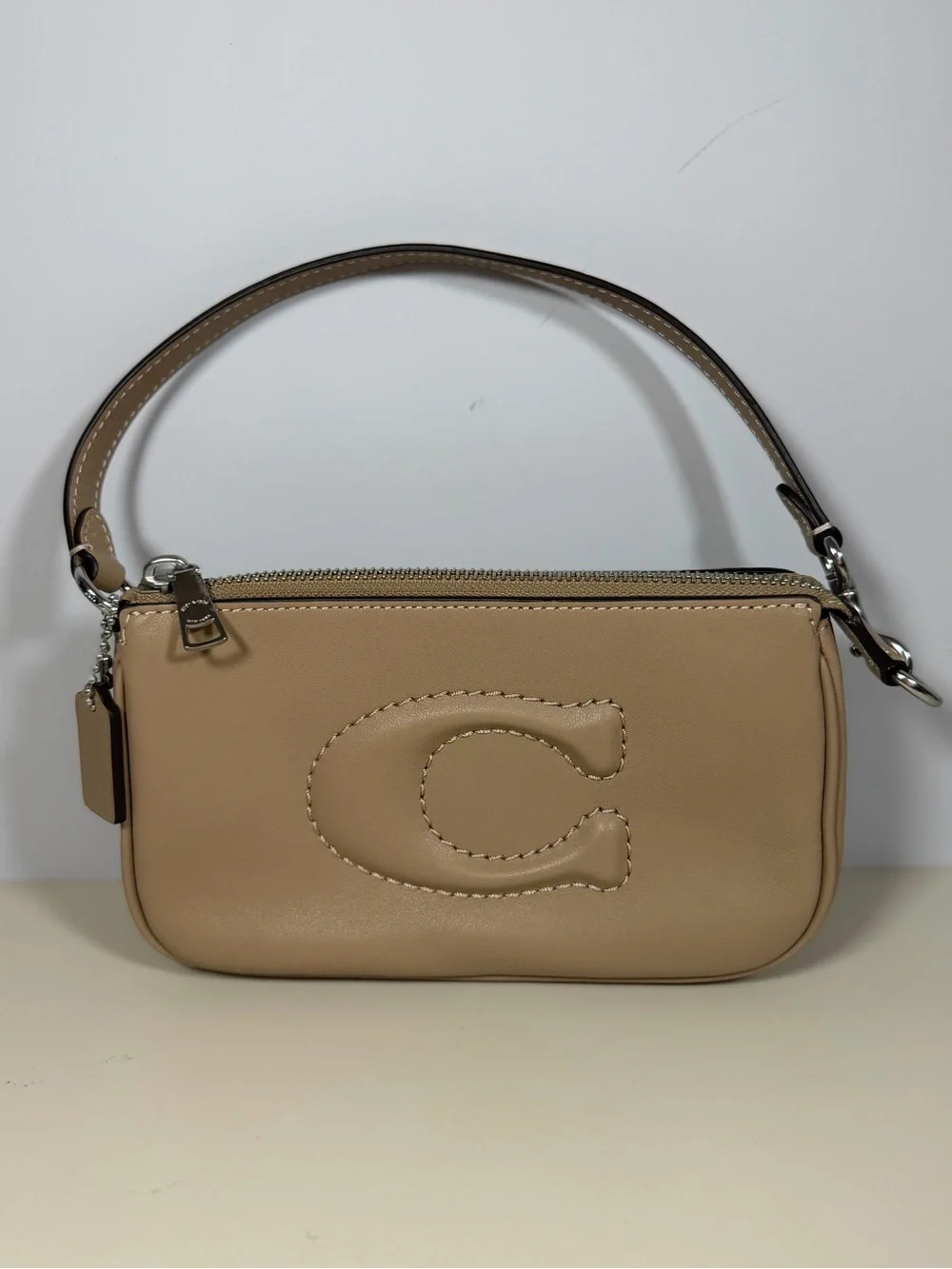 Coach Mini Shoulder Bag in Tan Leather with Embossed 'C'